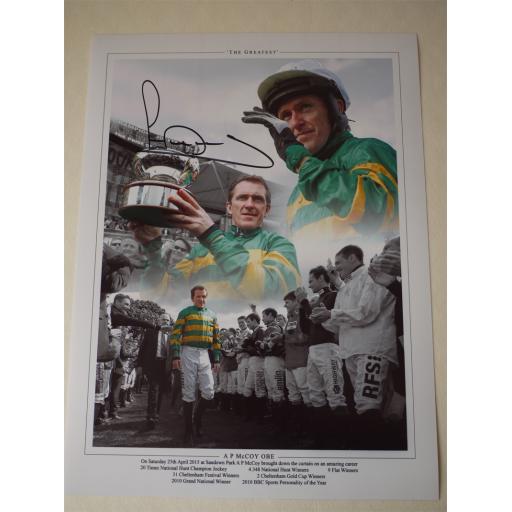 AP MCCOY SIGNED 'THE GREATEST' HORSE RACING 16X12 MONTAGE