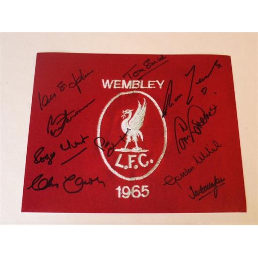 LIVERPOOL 1965 FA CUP WINNERS SIGNED RANGE - 1965 FA CUP FINAL BADGE 10X8 PHOTO