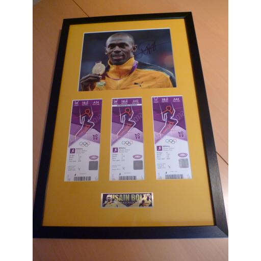 FRAMED USAIN BOLT SIGNED LONDON 2012 TICKET PRESENTATION